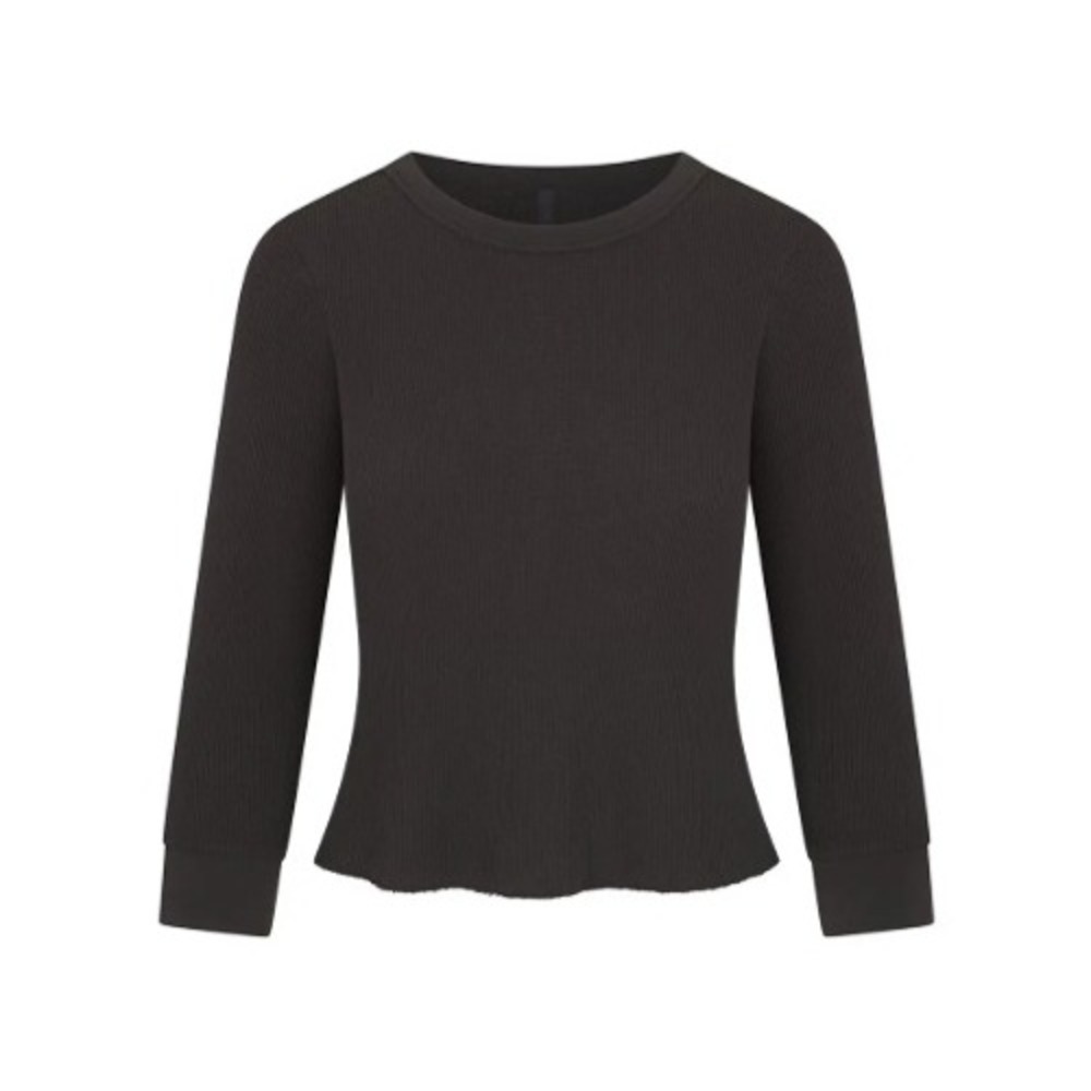 Skims Waffle Long Sleeve Baby Tee LS-LST-6438W Ash‎ Gray Charcoal Thermal Top XS